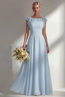 Load image into Gallery viewer, Emerald Boat Neck A Line Long Beach Wedding Guest Dress with Ruffles