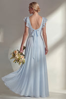 Load image into Gallery viewer, Emerald Boat Neck A Line Long Beach Wedding Guest Dress with Ruffles