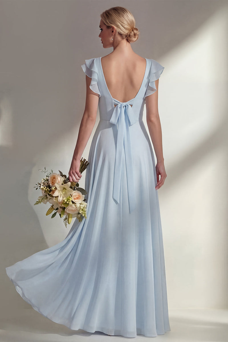 Load image into Gallery viewer, Emerald Boat Neck A Line Long Beach Wedding Guest Dress with Ruffles