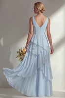 Load image into Gallery viewer, V-Neck Lilac A Line Long Beach Wedding Guest Dress with Ruffles