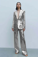 Load image into Gallery viewer, Sparkly Gold Sequins 2 Piece Women Prom Suits with Pockets