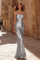 Load image into Gallery viewer, Sparkly Gold Sweetheart Mermaid Long Sequin Prom Dress