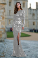 Load image into Gallery viewer, Sparkly Dark Green Sequin Mermaid Long Sleeves Prom Dress