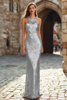 Load image into Gallery viewer, Sparkly Gold Sequin Cut Out Mermaid Long Holiday Party Dress