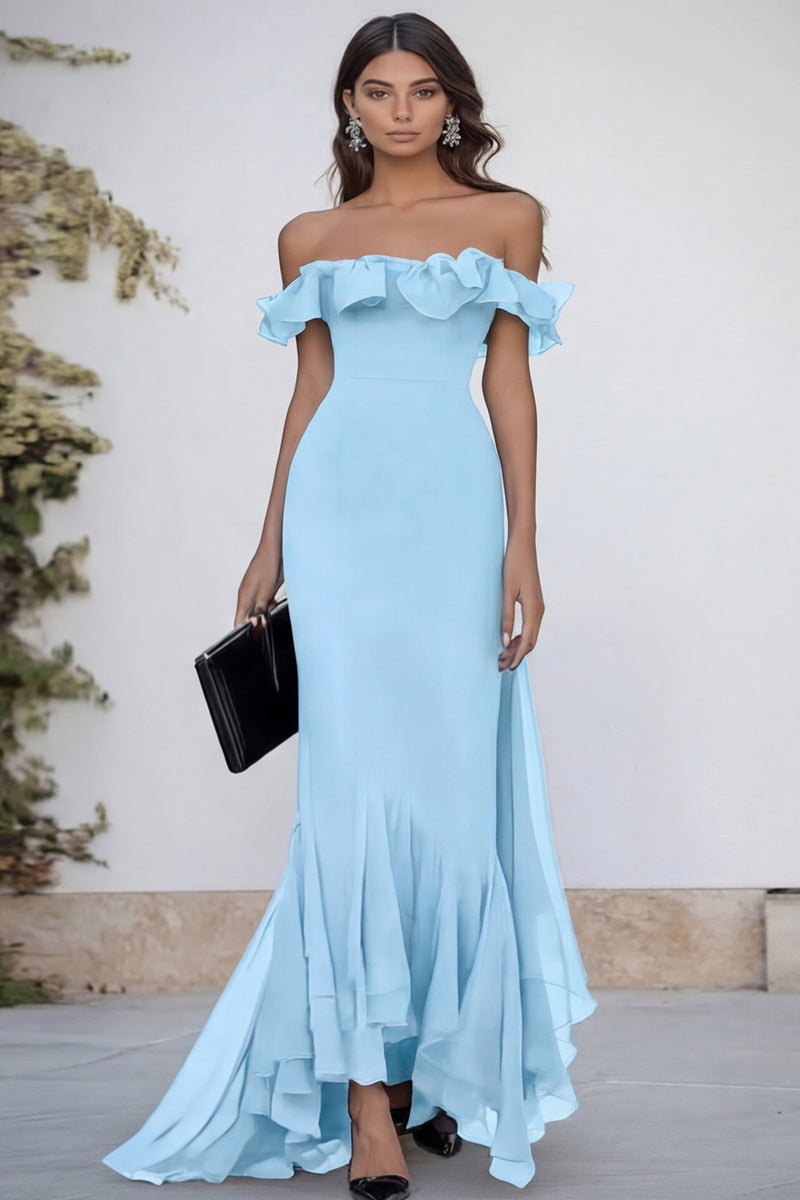 Load image into Gallery viewer, Black Mermaid Chiffon Maxi Formal Dress with Ruffles