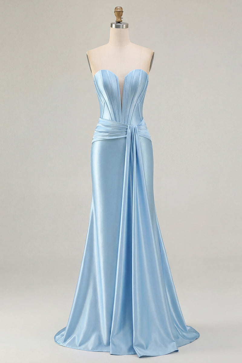 Load image into Gallery viewer, Dark Green Strapless Mermaid Long Corset Prom Dress
