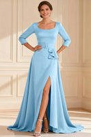 Load image into Gallery viewer, Dark Green A Line Round Neck Long Mother of the Bride Dress with Slit