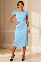 Load image into Gallery viewer, Brown Boat Neck Bodycon Midi Mother of the Bride Dress with Lace