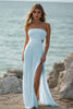 Load image into Gallery viewer, White Chiffon Sheath Strapless Engagement Dress with Slit