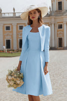 Load image into Gallery viewer, 2 Piece Ivory Boat Neck Satin Midi Wedding Dress with Jacket