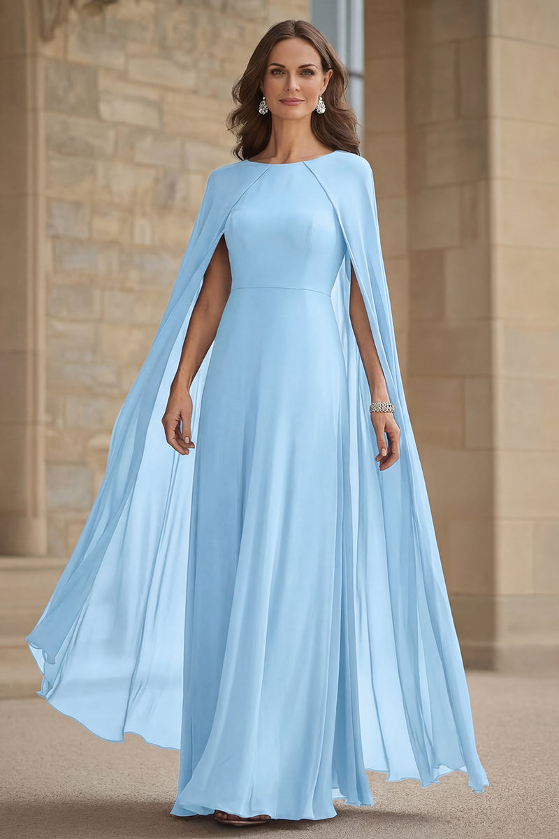 Load image into Gallery viewer, Navy Scoop Neck Chiffon Mother of the Bride Dress with Cape
