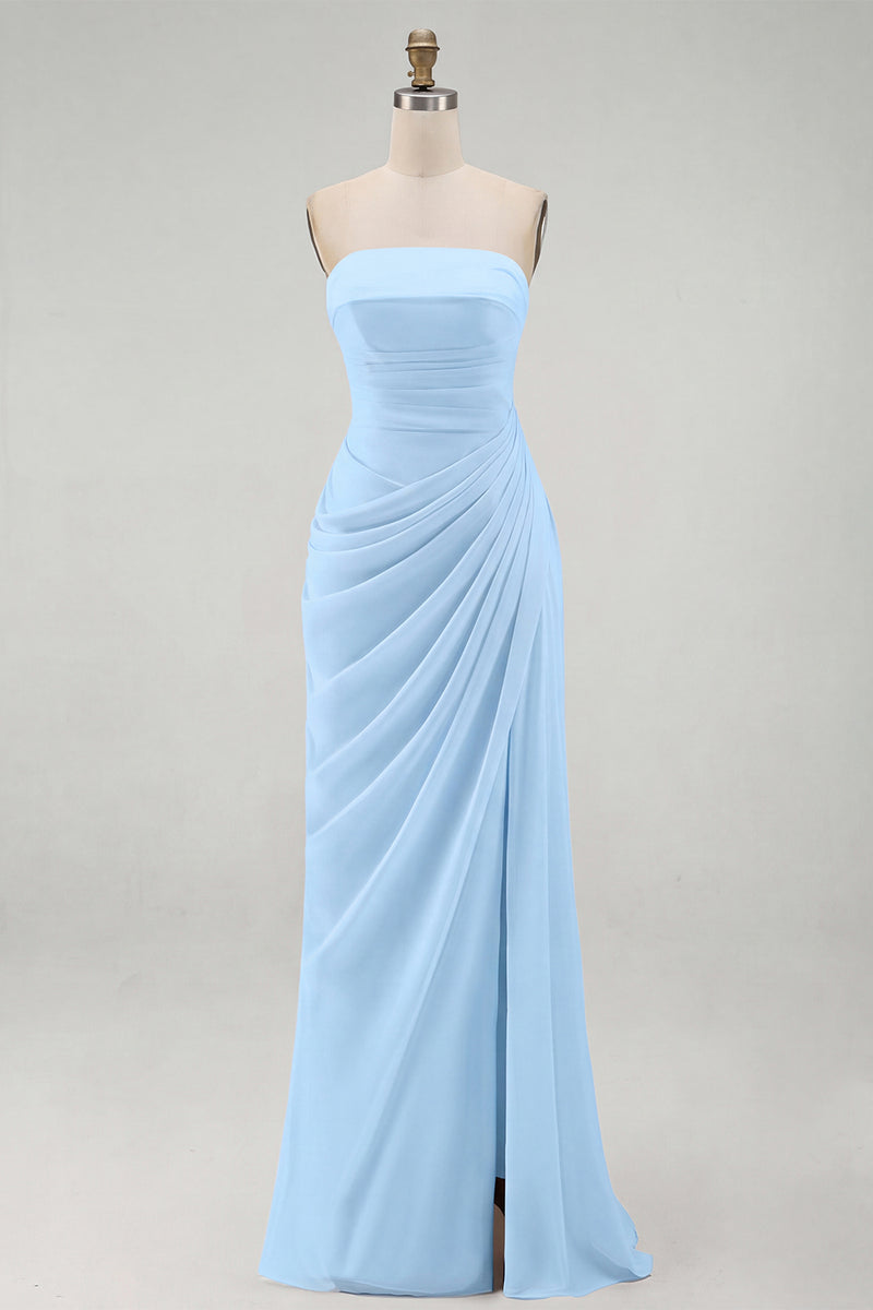 Load image into Gallery viewer, Light Pink Ruched Sheath Long Prom Dress with Slit