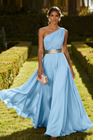 Load image into Gallery viewer, Olive Chiffon One Shoulder Ruched Long Formal Dress