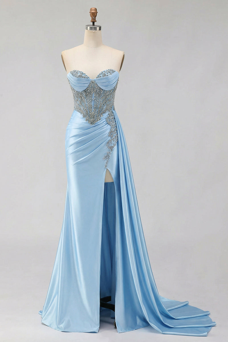 Load image into Gallery viewer, Sparkly Plus Size Mermaid Mint Green Maxi Corset Prom Dress with Slit