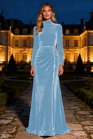 Load image into Gallery viewer, Royal Blue Long Sleeves Mermaid Maxi Velvet Holiday Party Dress with Beading