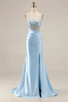 Load image into Gallery viewer, Sparkly Pink Mermaid Long Corset Prom Dress with Slit