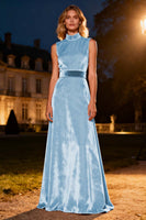 Load image into Gallery viewer, Pink Velvet High Neck Long Holiday Party Dress with Belt