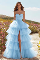 Load image into Gallery viewer, Princess Pink Tulle Sweetheart Long Prom Dress with Ruffles