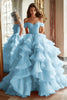 Load image into Gallery viewer, Princess Ball Gown Dusty Blue Off the Shoulder Long Tulle Prom Dress