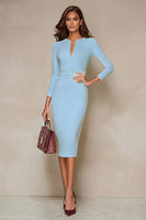 Load image into Gallery viewer, Pencil Ivory V Neck Midi Work Dress with Slit