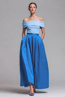 Load image into Gallery viewer, Fuchsia and Red Long Off the Shoulder A Line Patchwork Formal Dress