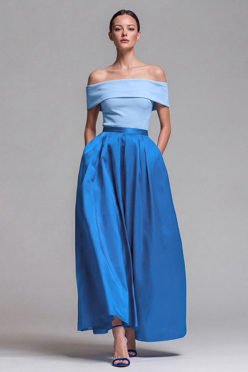 Load image into Gallery viewer, Fuchsia and Red Long Off the Shoulder A Line Patchwork Formal Dress