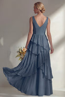 Load image into Gallery viewer, V-Neck Lilac A Line Long Beach Wedding Guest Dress with Ruffles