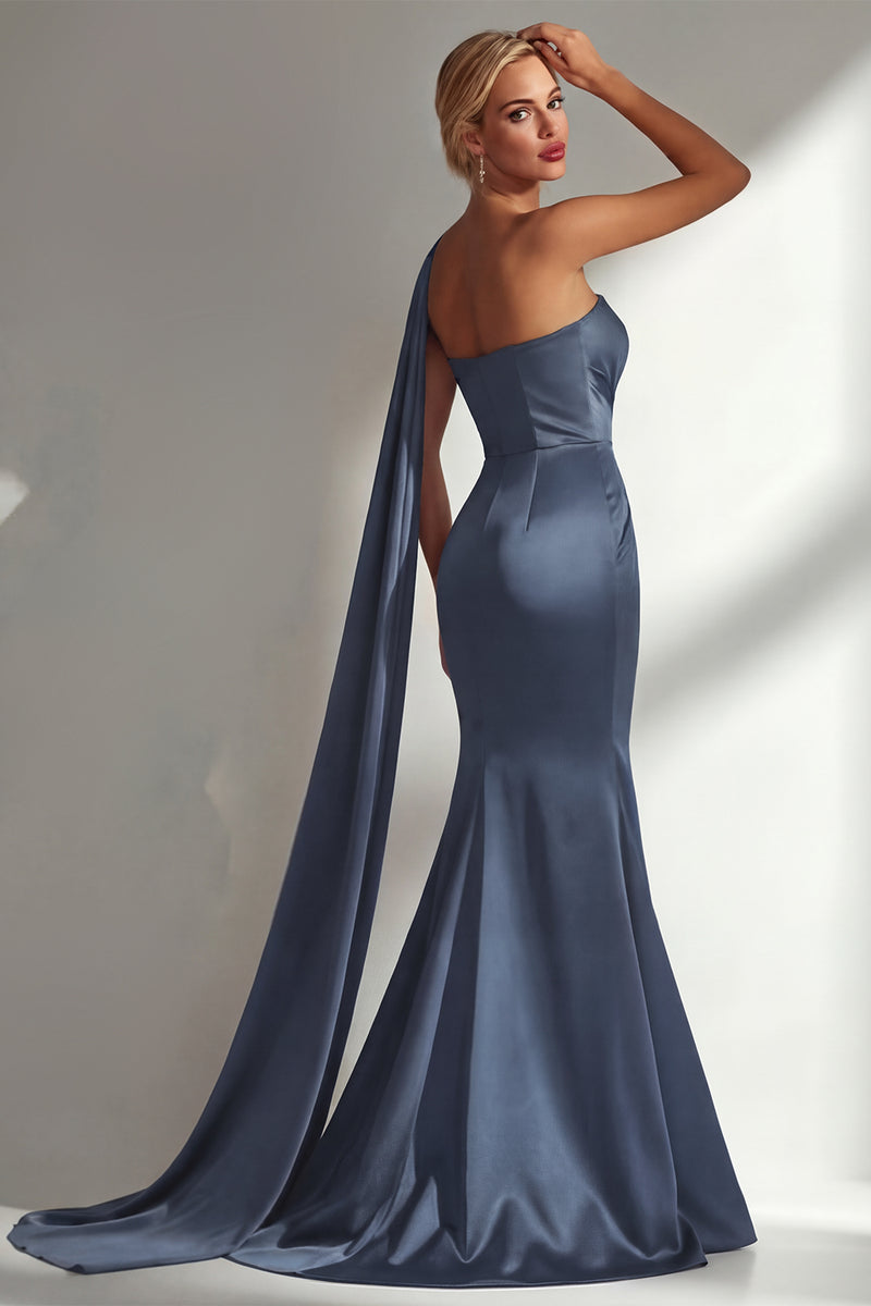 Load image into Gallery viewer, Burgundy Mermaid Neck Scarf Satin Ruched Long Prom Dress