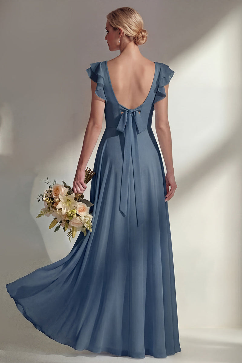 Load image into Gallery viewer, Emerald Boat Neck A Line Long Beach Wedding Guest Dress with Ruffles