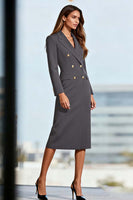 Load image into Gallery viewer, Black Double Breasted Midi Pencil Blazer Dress with Sleeves