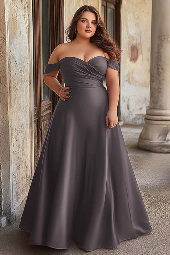 A Line Dark Green Ruched Satin Long Prom Dress
