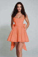 Load image into Gallery viewer, Black Square Neck Satin A Line Short Prom Dress with Bow