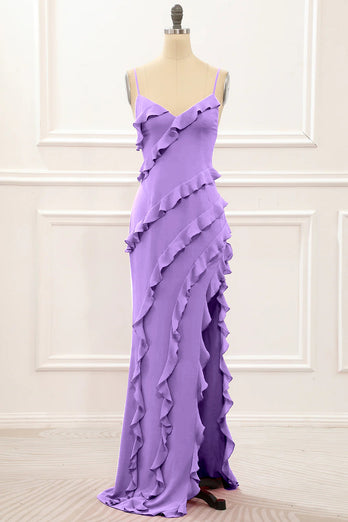 Sunset Backless Spaghetti Straps Prom Dress With Slit