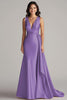 Load image into Gallery viewer, Peacock Mermaid Deep V-Neck Maxi Satin Formal Dress