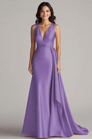 Load image into Gallery viewer, Peacock Mermaid Deep V-Neck Maxi Satin Formal Dress