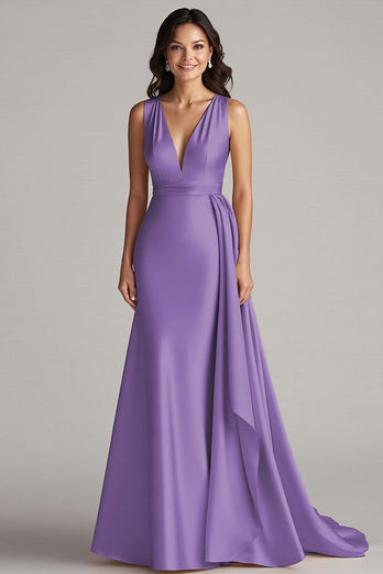 Peacock Mermaid Deep V-Neck Maxi Satin Formal Dress