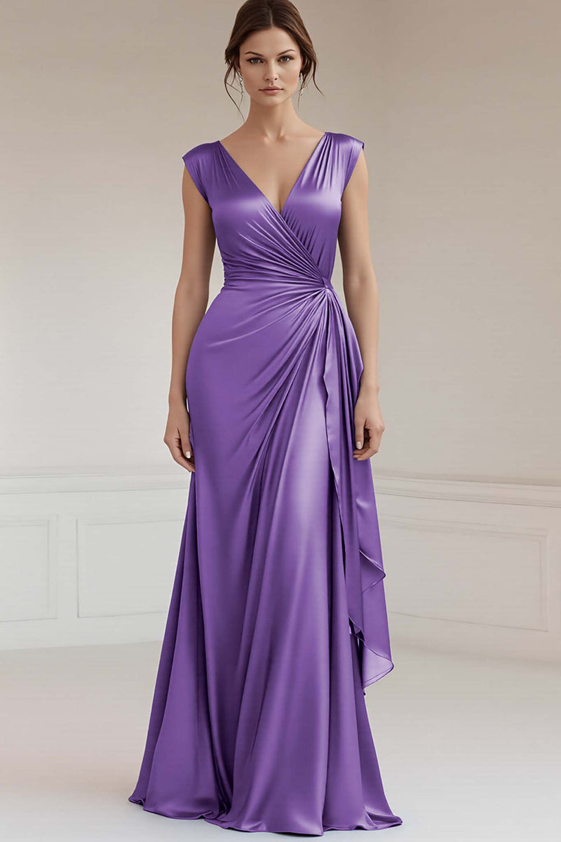 Load image into Gallery viewer, Peacock V-Neck Sheath Ruched Maxi Formal Dress with Ruffles