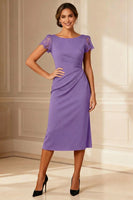 Load image into Gallery viewer, Brown Boat Neck Bodycon Midi Mother of the Bride Dress with Lace