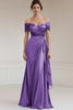 Load image into Gallery viewer, Peacock Sheath Satin Off the Shoulder Maxi Formal Dress