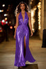 Load image into Gallery viewer, Sparkly Gold Metallic Halter Ruched Long Formal Dress with Slit