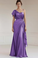 Load image into Gallery viewer, Peacock Sheath Ruched Satin Maxi Formal Dress