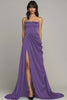 Load image into Gallery viewer, Peacock A Line Strapless Maxi Satin Formal Dress with Slit