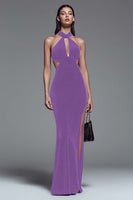 Load image into Gallery viewer, Dark Green Cut Out Mermaid Velvet Long Holiday Party Dress with Slit