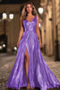 Load image into Gallery viewer, Sparkly Gold Metallic V-Neck Pleated A-Line Long Formal Dress with Slit