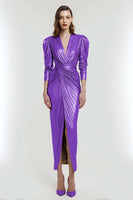 Load image into Gallery viewer, Light Gold Metallic V-Neck Sheath Long Formal Dress with Sleeves