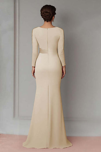 Eucalyptus Satin Sheath Mother of the Bride Dress with Long Sleeves