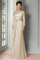 Load image into Gallery viewer, Eucalyptus Satin Sheath Mother of the Bride Dress with Long Sleeves