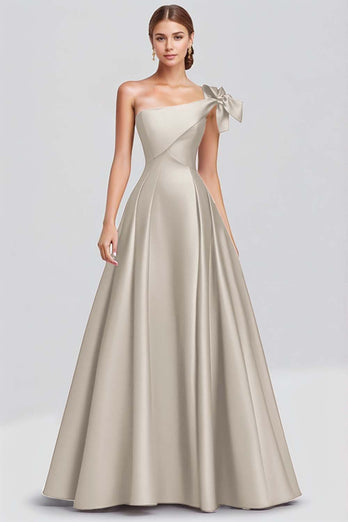 Ball Gown Dusty Sage One Shoulder Satin Long Formal Dress