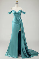 Load image into Gallery viewer, Sparkly Golden Long Mermaid Prom Dress with Side Cape