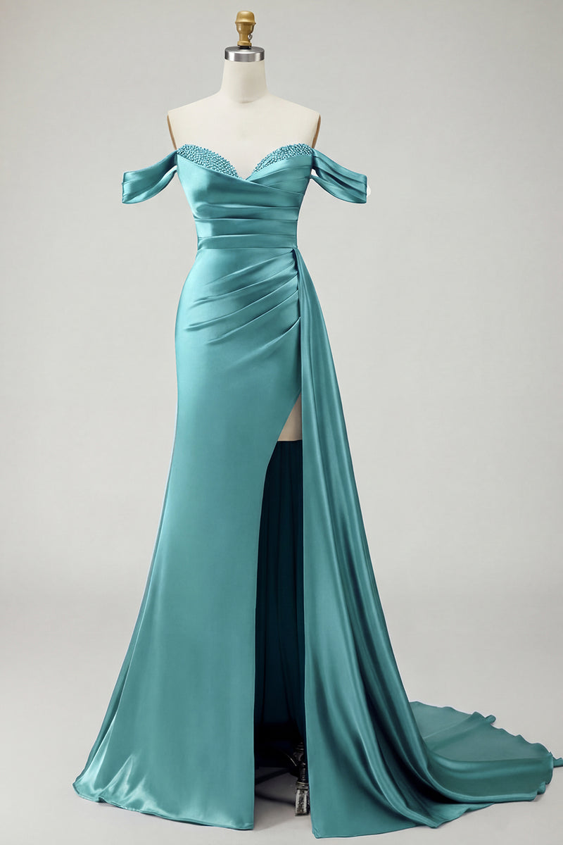Load image into Gallery viewer, Sparkly Golden Long Mermaid Prom Dress with Side Cape